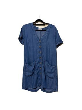 Loft Chambray Tortoise Button Down Dress Women S Blue